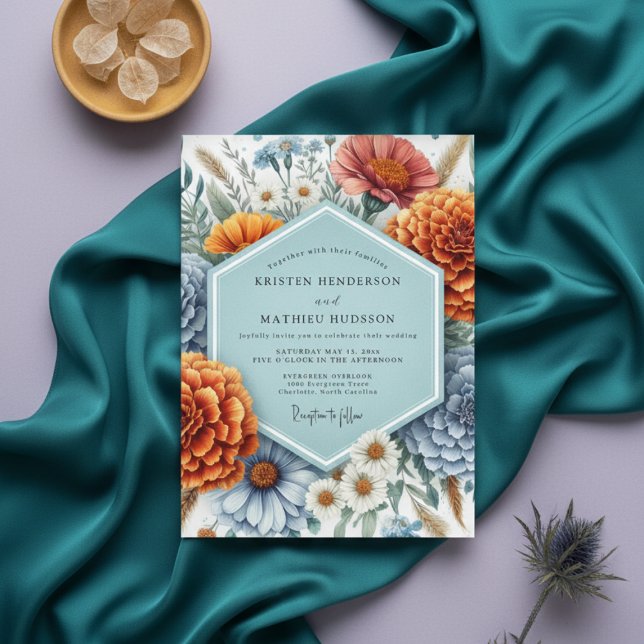 Dusty Blue Rustic Bloom Wedding Invitation (Creator Uploaded)