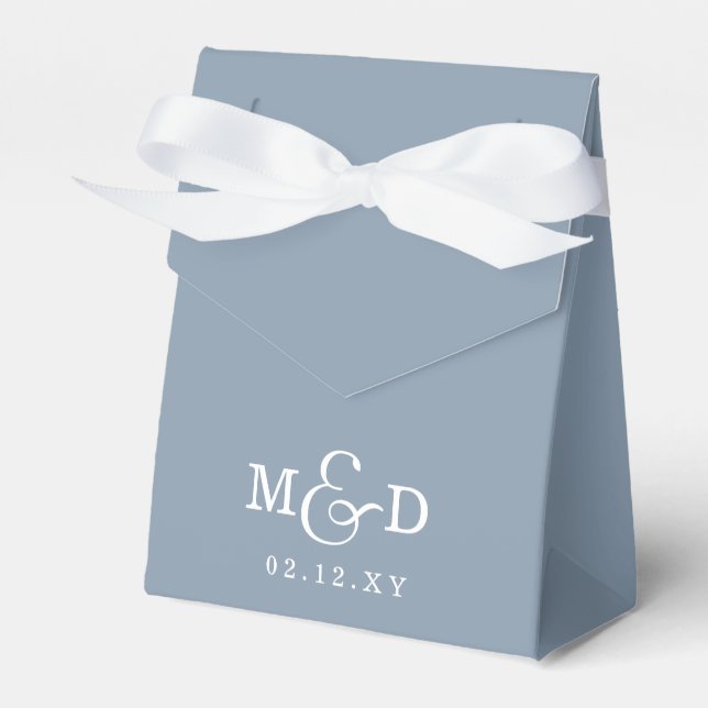 Dusty Blue Rustic Boho Modern Monogram Wedding Favour Box (Front Side)