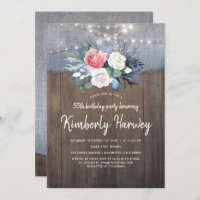 Dusty Blue Rustic Country Floral Birthday