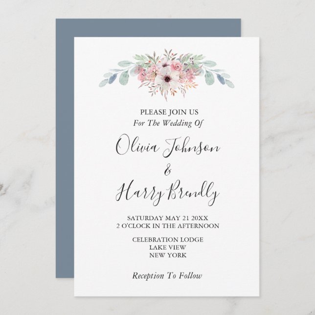 Dusty Blue Rustic Eucalyptus Greenery Wedding   Invitation (Front/Back)