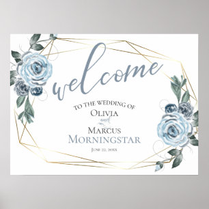 Dusty Blue Rustic Floral Wedding Welcome Poster