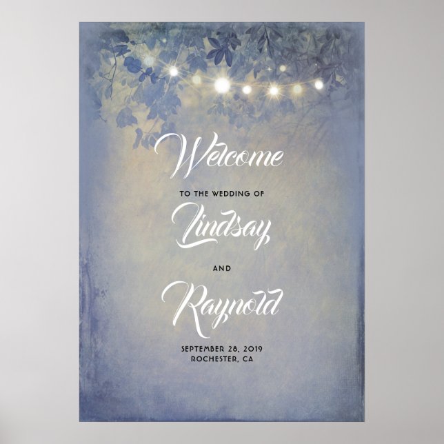 Dusty Blue Rustic Garden Wedding Welcome Sign (Front)