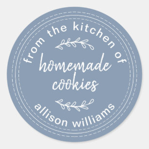Dusty Blue Rustic Homemade Cookies Personalised  Classic Round Sticker