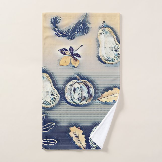 dusty blue Rustic Pumpkin & Autumn Leaf Hand Towel (Hand Towel)