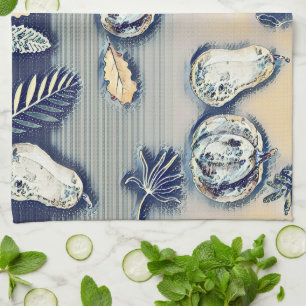 dusty blue Rustic Pumpkin & Autumn Leaf Tea Towel