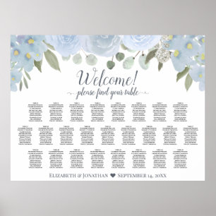 Dusty Blue Rustic Roses 25 Table Seating Chart