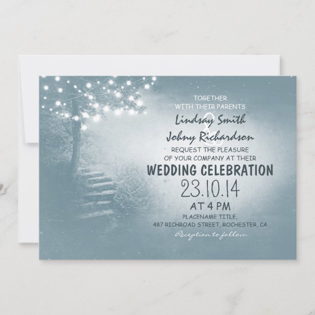 dusty blue rustic wedding invitation (Front)