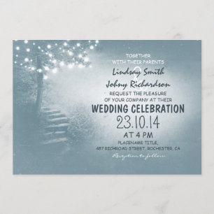 dusty blue rustic wedding invitation