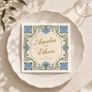 Dusty Blue Sage Art Nouveau Wedding Napkins