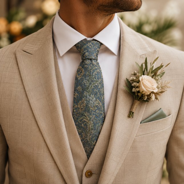 Dusty Blue & Sage Green Baroque Wedding Tie (Creator Uploaded)