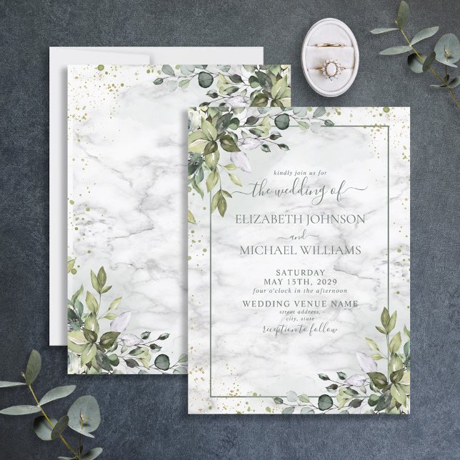 Dusty Blue Sage Green Botanical Greenery Wedding Invitation (Creator Uploaded)