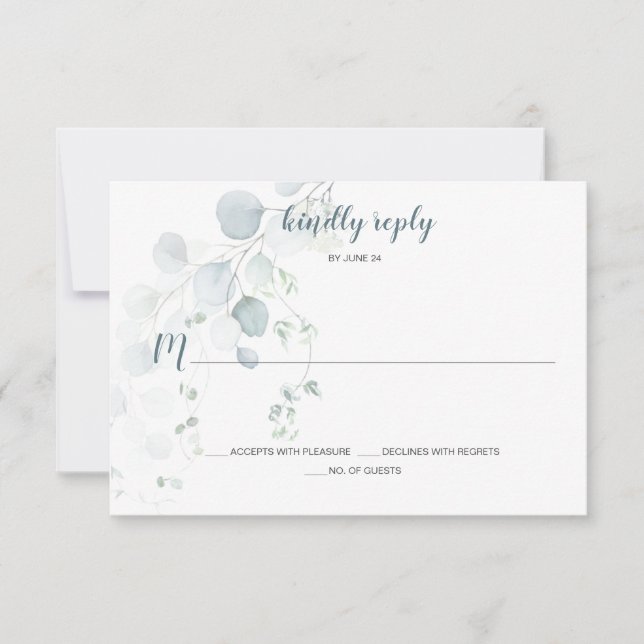 Dusty Blue & Sage Green Eucalyptus Botanical RSVP Card (Front)