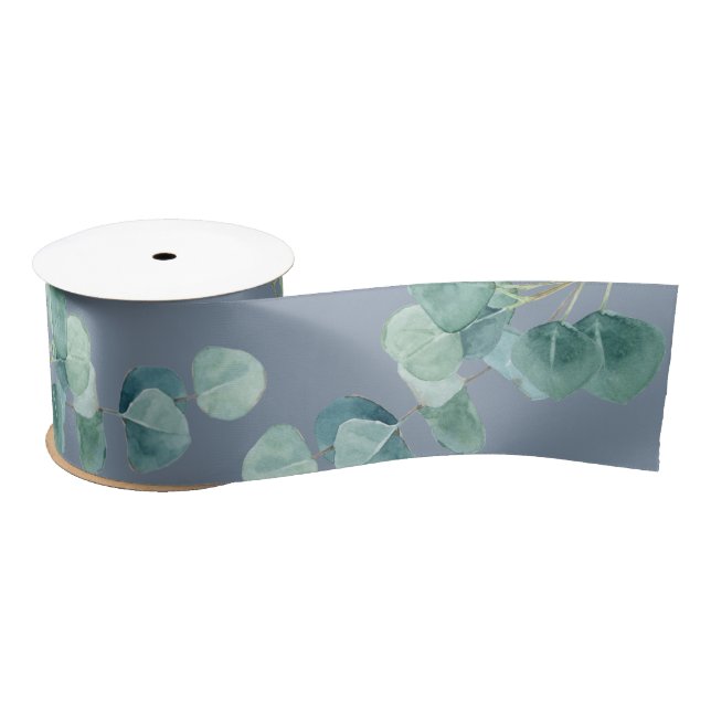 Dusty Blue Sage Green Eucalyptus Wedding Favour Satin Ribbon (Spool)