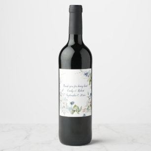 Dusty Blue Sage Green Floral Wine Bottle Wine Label