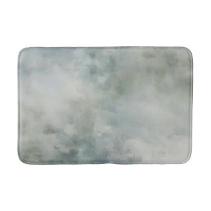 Dusty Blue Sage Green White Watercolor Abstract Bath Mat