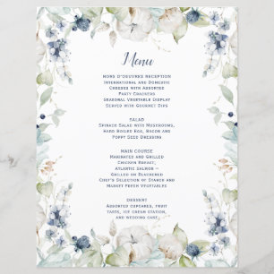 Dusty Blue Sage Green Winter Floral Wedding Menu