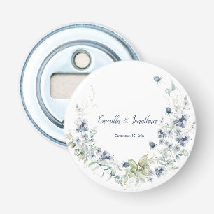 Dusty Blue Sage Green Winter Flowers Wedding Favor Bottle Opener