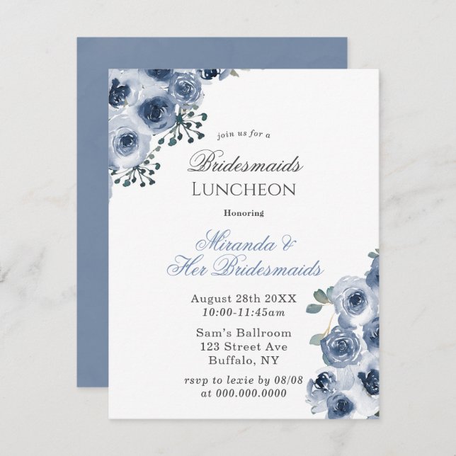 Dusty Blue Sage Peony Bridesmaids Luncheon  Invitation (Front/Back)
