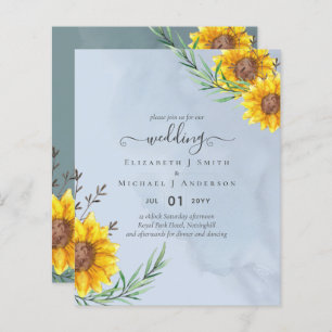 Dusty Blue Sage Sunflowers Rustic Boho Wedding