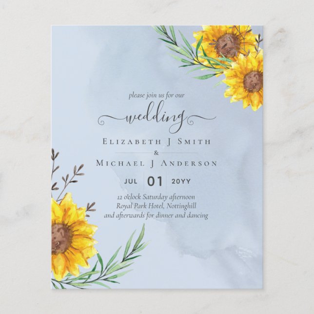 Dusty Blue Sage Sunflowers Rustic Boho Wedding Fly Flyer (Front)