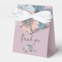Dusty Blue Salmon Pink Foral Names Date Thank You