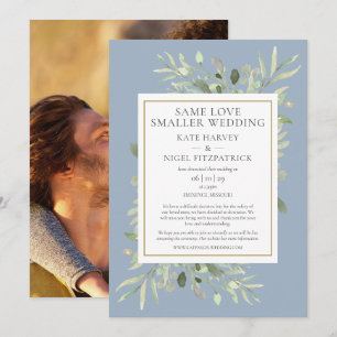 Dusty Blue Same Love Micro Downsized Photo Wedding Invitation