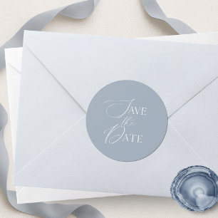 Dusty Blue Save The Date Script Wedding  Classic Round Sticker