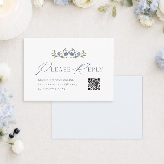 Dusty Blue Scandinavian QR Code Wedding RSVP Card (Creator Uploaded)