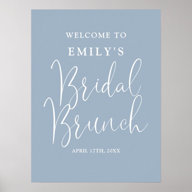 Dusty Blue Script Bridal Brunch Welcome Sign (Front)