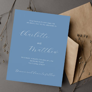 Dusty blue script budget wedding invitation