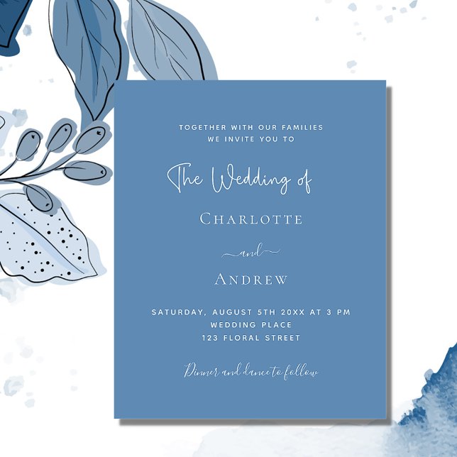 Dusty blue script budget wedding invitation flyer (Creator Uploaded)