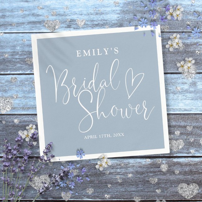Dusty Blue Script Calligraphy Bridal Shower Napkin (Dusty Blue Script Calligraphy Bridal Shower Napkins)