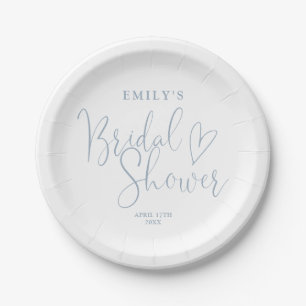 Dusty Blue Script Calligraphy Bridal Shower Paper Plate