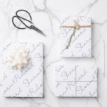 Dusty blue script calligraphy names wedding wrapping paper sheet<br><div class="desc">Introducing the amazing Wrapping Paper Sheets with the couples' names written in a cool dusty blue script calligraphy. You can totally personalise them with your own names! Plus,  you can make the text bigger or smaller. That way,  your names will look absolutely perfect on the wrapping paper.</div>