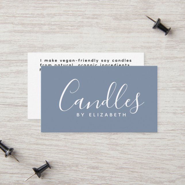 Dusty Blue Script Candle Maker Business Card (Front/Back In Situ)