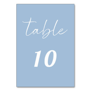 Dusty blue script elegant minimalist wedding table number