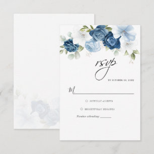 Dusty Blue Script Floral Greenery Botanical RSVP Card