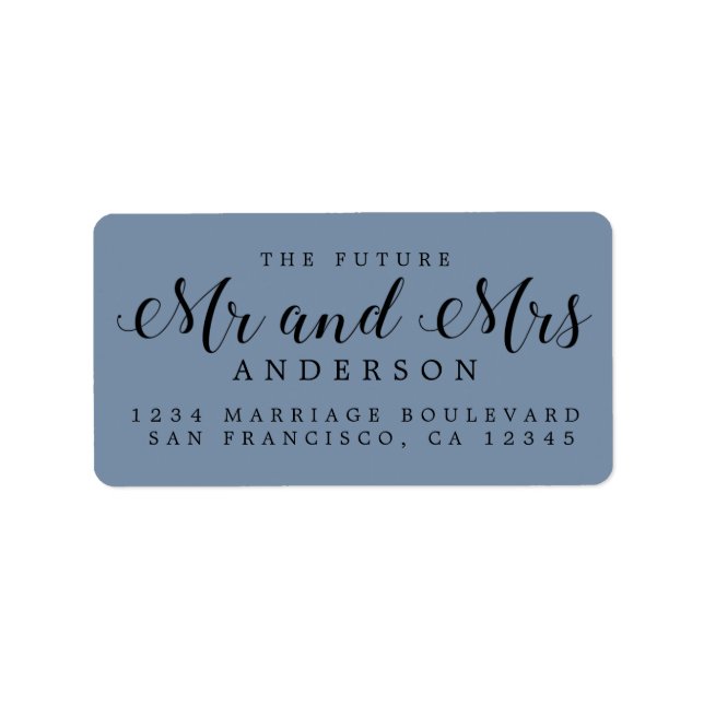 Dusty Blue Script Future Mr Mrs Return Address Label (Front)