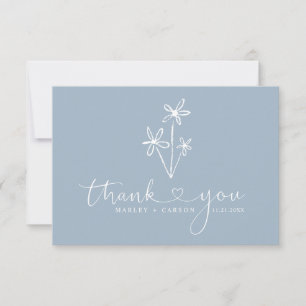 Dusty Blue Script Heart Boho Wedding Thank You Card