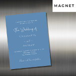 Dusty blue script luxury wedding magnetic invitation<br><div class="desc">Dusty blue background.  Personalise and andd your names and the details. White text. 
Back: dusty blue background.</div>
