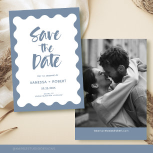 Dusty Blue Script Photo Save The Date Invitation