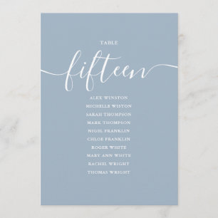 Dusty Blue Script Table Number 15 Seating Chart