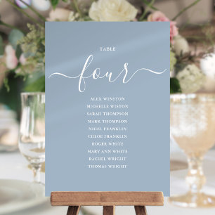 Dusty Blue Script Table Number 4 Seating Chart