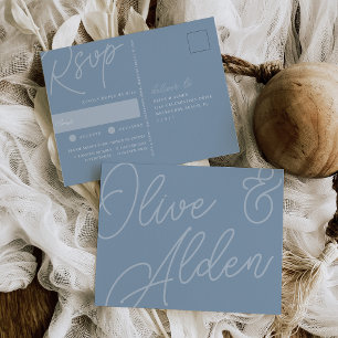 Dusty Blue Script Watermark Meal Choice RSVP Postcard