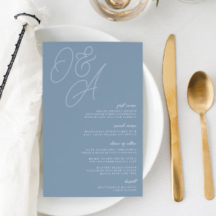 Dusty Blue Script Watermark Monogram Wedding Menu