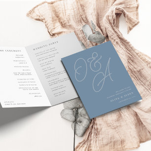 Dusty Blue   Script Watermark Monogram Wedding Programme
