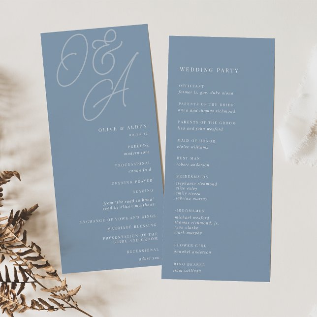 Dusty Blue | Script Watermark Monogram Wedding Programme (Creator Uploaded)