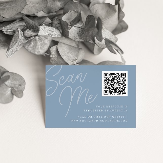 Dusty Blue | Script Watermark QR Code RSVP Enclosure Card (Creator Uploaded)