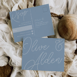 Dusty Blue   Script Watermark RSVP Postcard