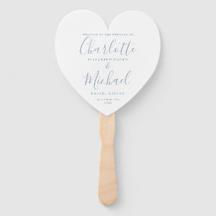 Dusty Blue Script Wedding Ceremony Heart Hand Fan
